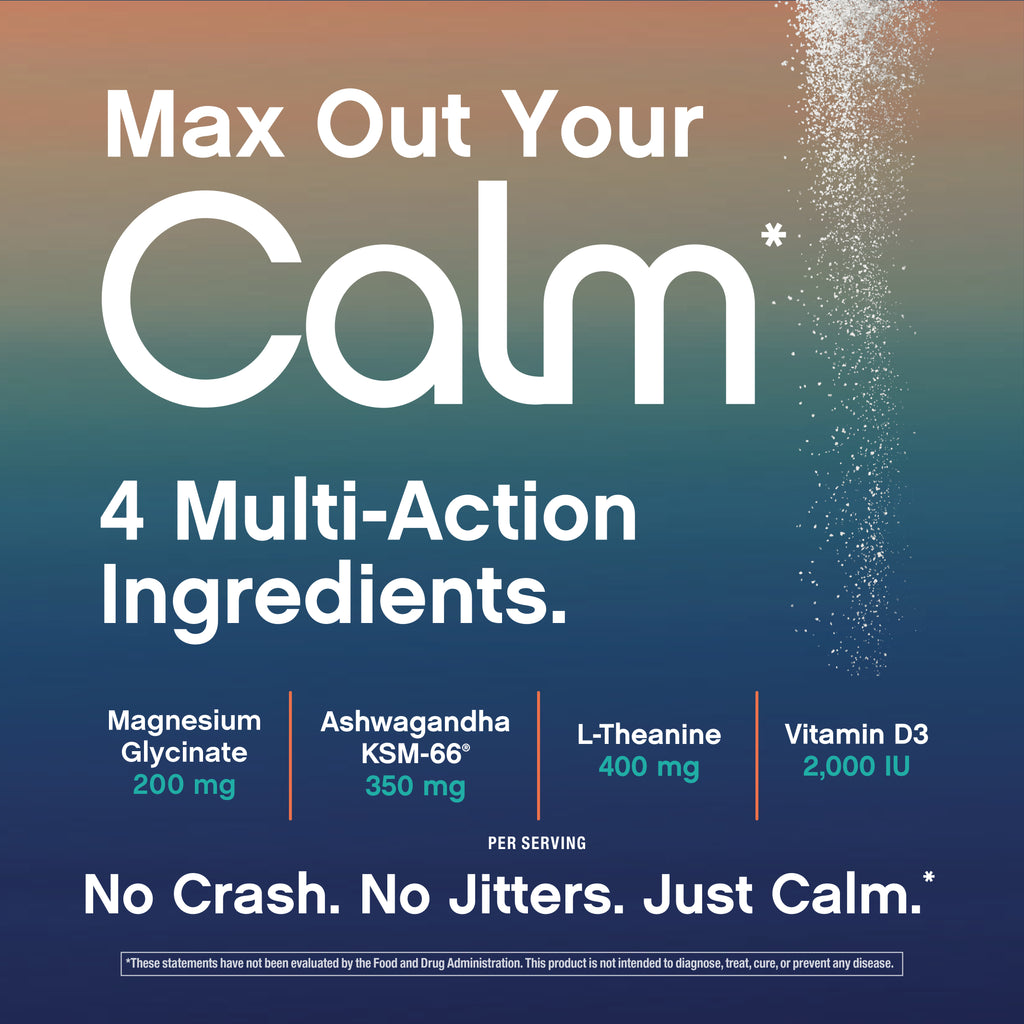 Max Calm Relaxing Drink Mix | Raspberry-Lemonade Flavor | Magnesium & KSM-66 Ashwagandha Supplement | Supports Relaxation | 30 Single-Serve Packets