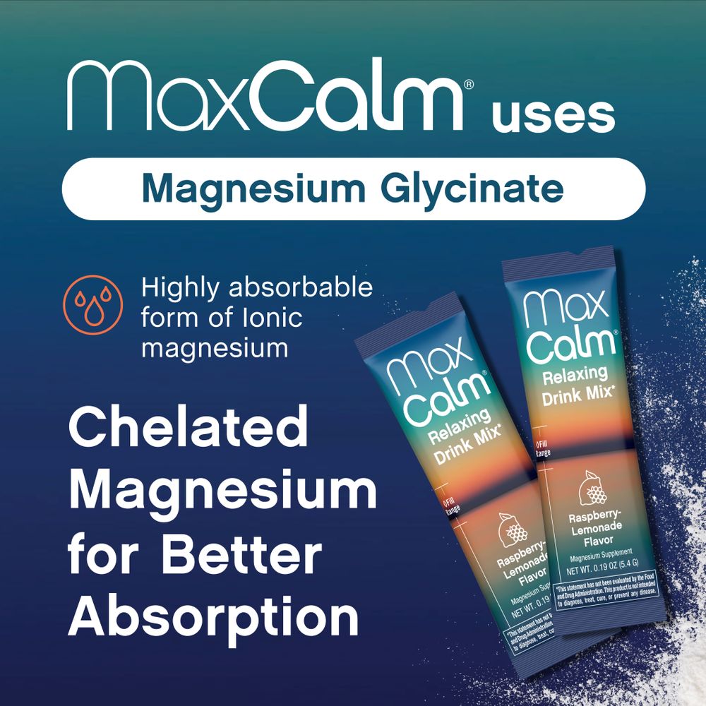 Max Calm Relaxing Drink Mix | Raspberry-Lemonade Flavor | Magnesium & KSM-66 Ashwagandha Supplement | Supports Relaxation | 30 Single-Serve Packets