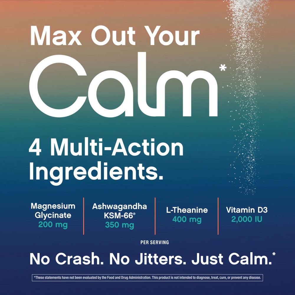 Max Calm Relaxing Drink Mix | Raspberry-Lemonade Flavor | Magnesium Glycinate, KSM-66 Ashwagandha, L-Theanine & Vitamin D3 | MaxCalm | Gluten-Free, Vegan | 8 Ounce Powder
